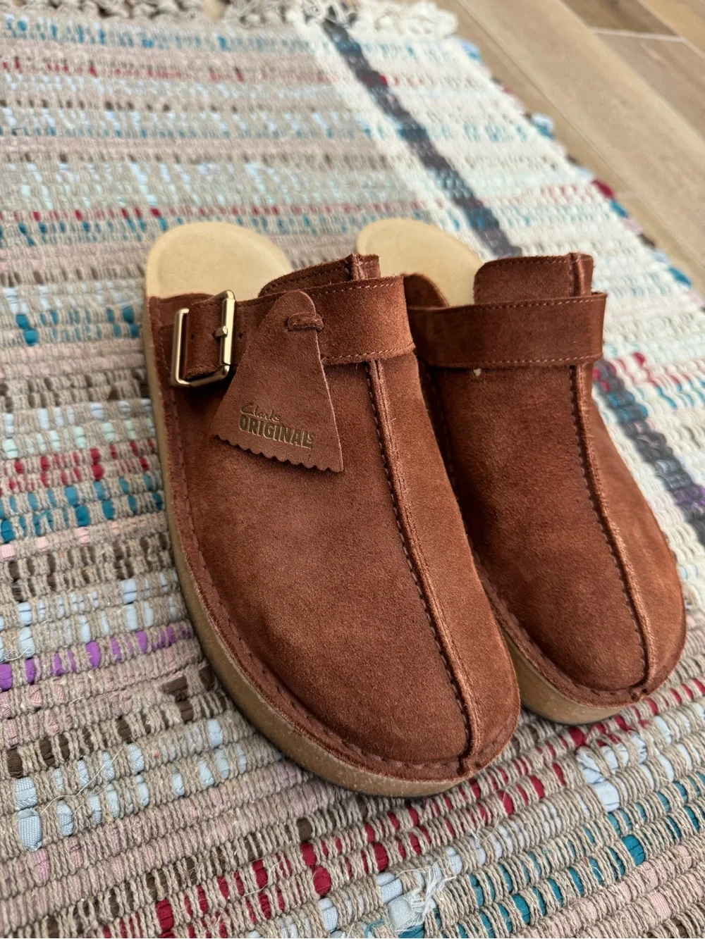 Clarks Suede Trek Wedge Mules